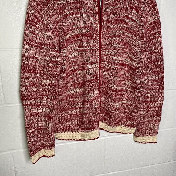 J Jill Sweater Women Sz Small Red Beige  Cardigan Chunky Knit Mock Neck Small - Picture 4 of 9